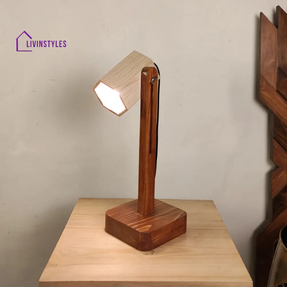 Hexspot Brown Wooden Table Lamp With Beige Lampshade Lamps