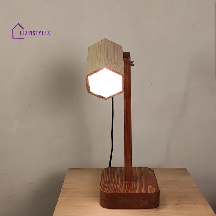 Hexspot Brown Wooden Table Lamp With Beige Lampshade Lamps