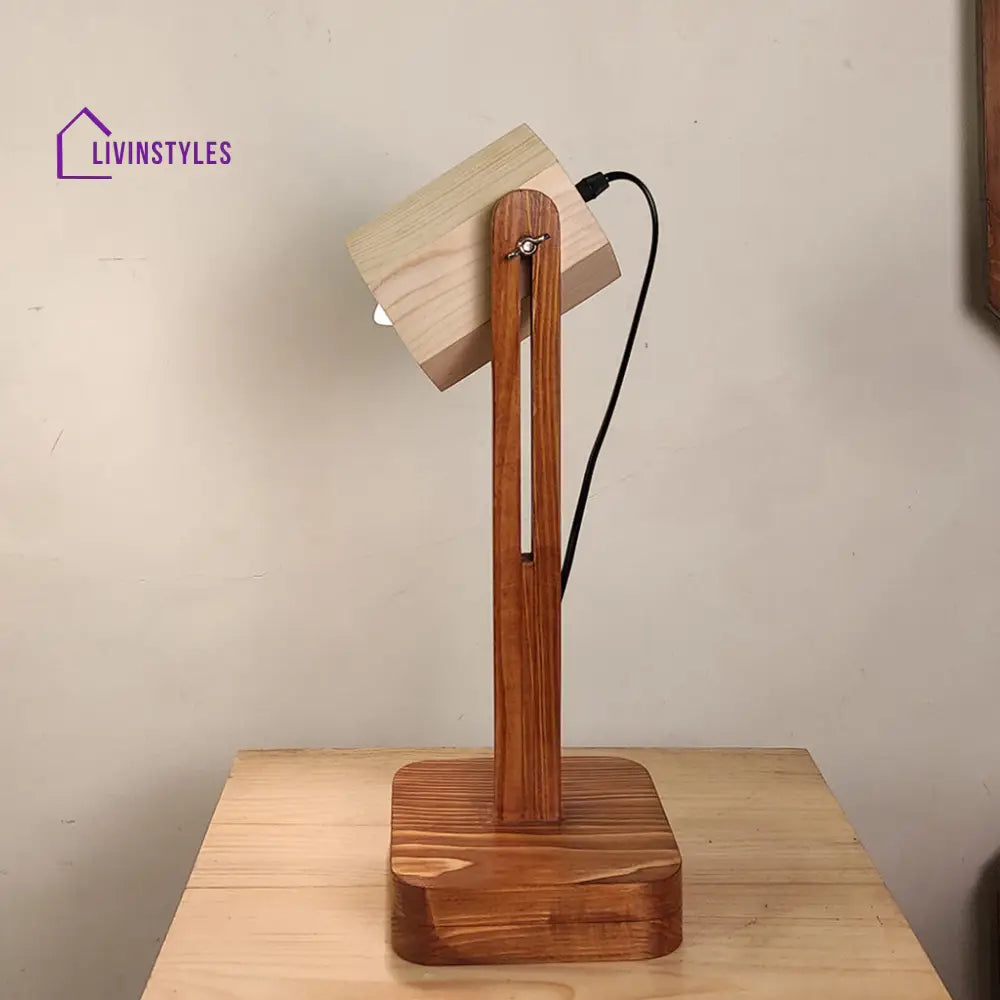 Hexspot Brown Wooden Table Lamp With Beige Lampshade Lamps