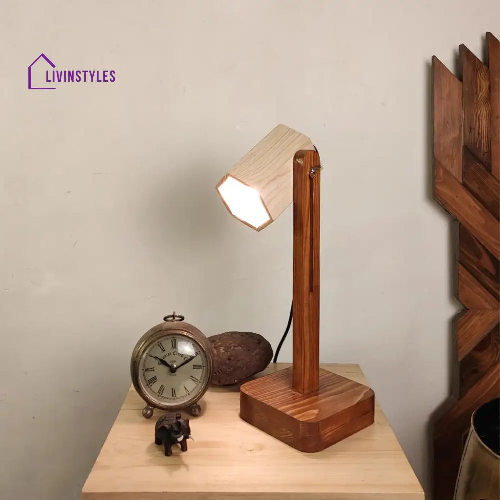 Hexspot Brown Wooden Table Lamp With Beige Lampshade Lamps