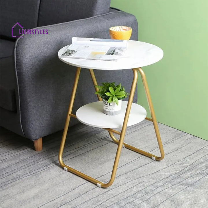 Highland Modern Luxurious Round Marble Side Table In Gold Color