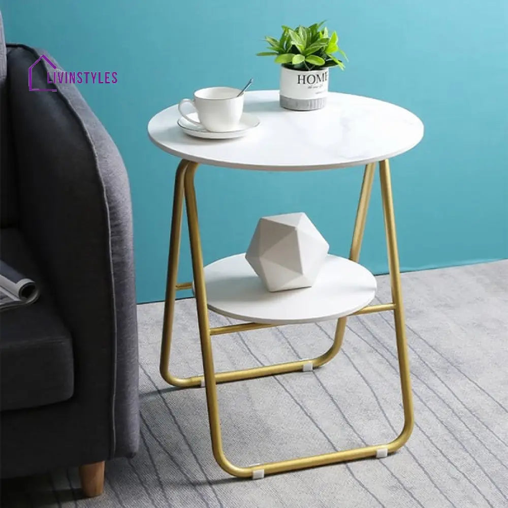 Highland Modern Luxurious Round Marble Side Table In Gold Color