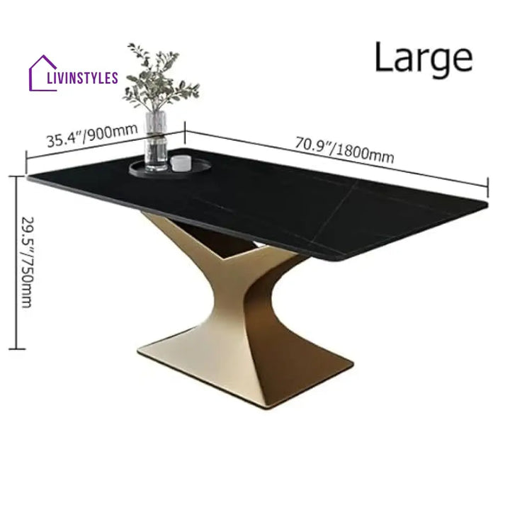 Hina Black Marble Modern Dining Table In Gold Finish