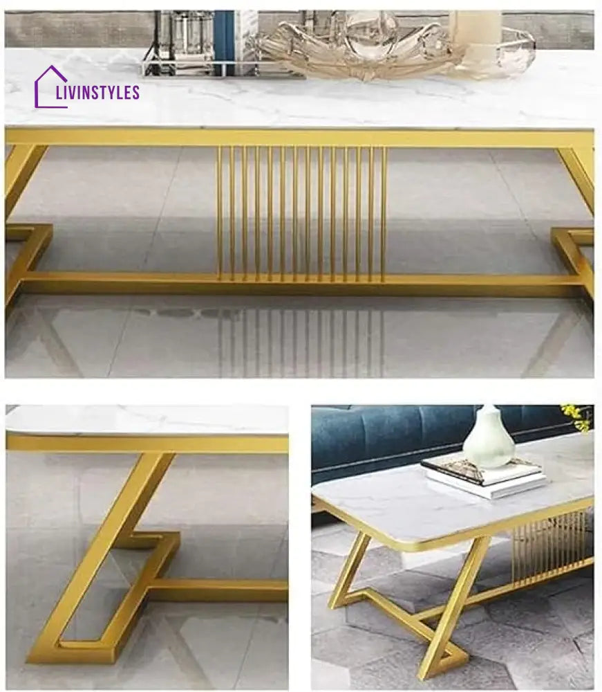 Hina White Coffee Table With Golden Legs