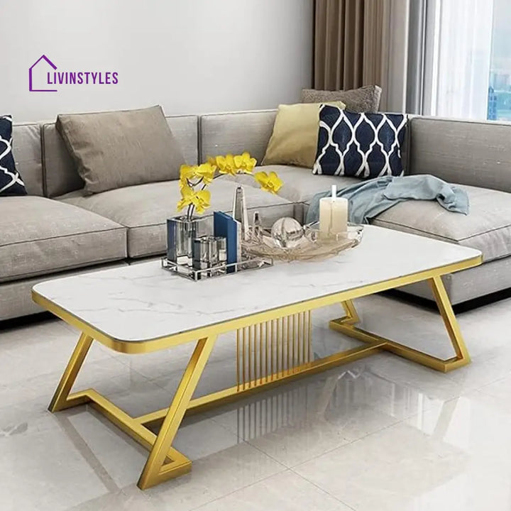 Hina White Coffee Table With Golden Legs