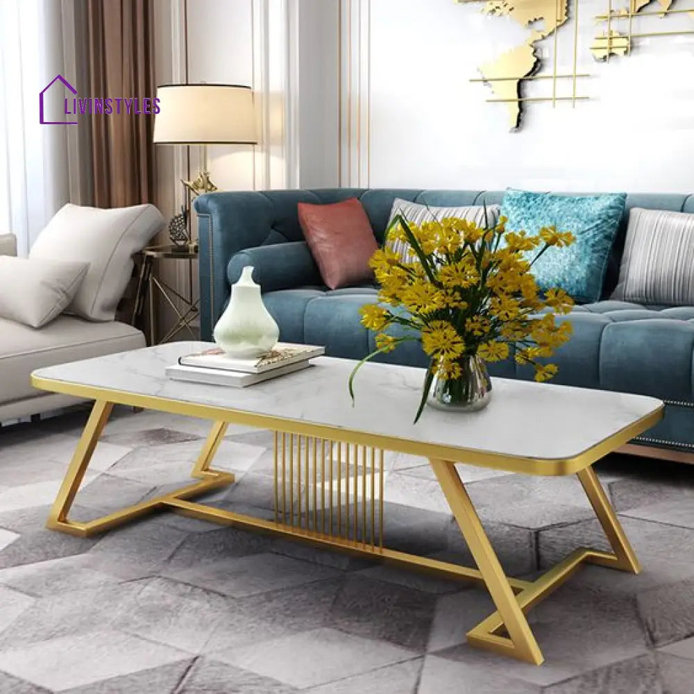 Hina White Coffee Table With Golden Legs