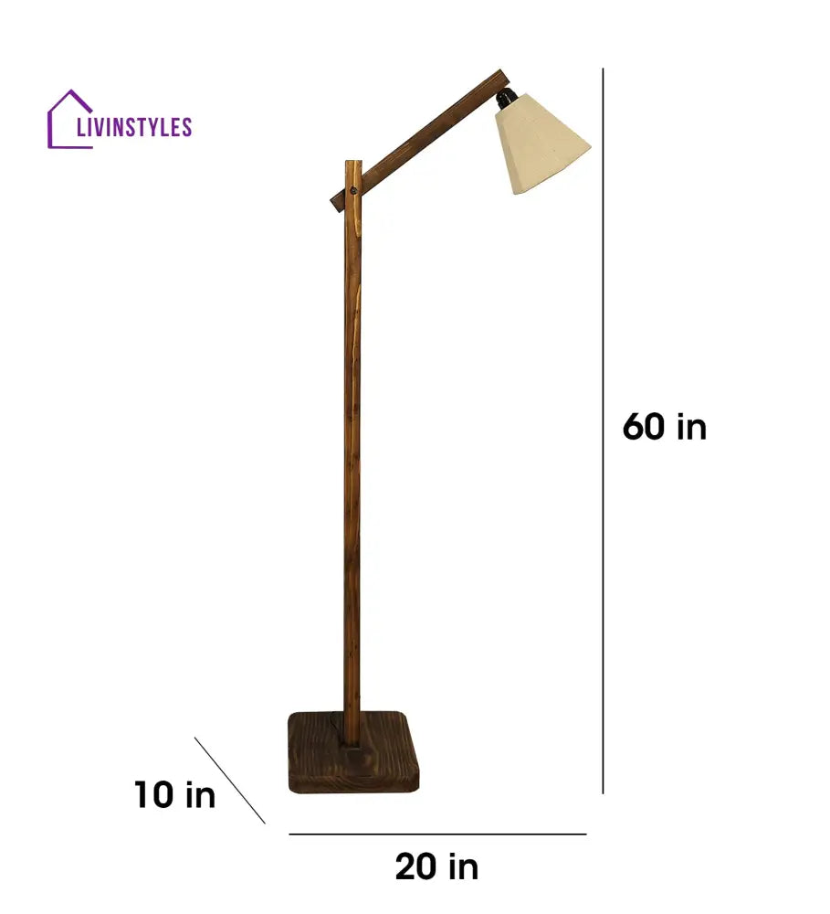 Hinge Wooden Floor Lamp With Brown Base And Beige Fabric Lampshade Lamps