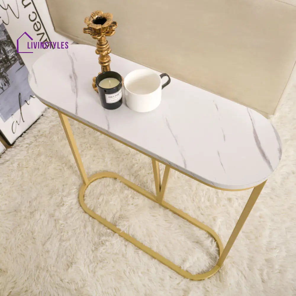 Hollow Bottom Faux Marble Narrow End Side Table Table