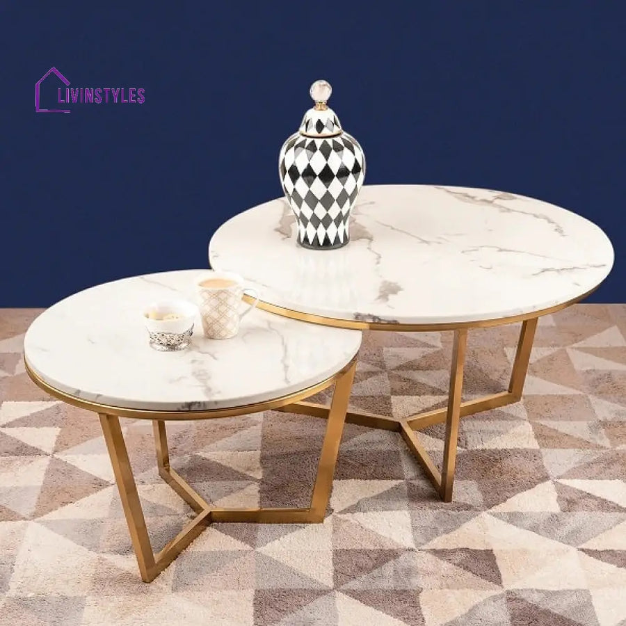 Horizon Round Metal And Marble Coffee Table Set Tables