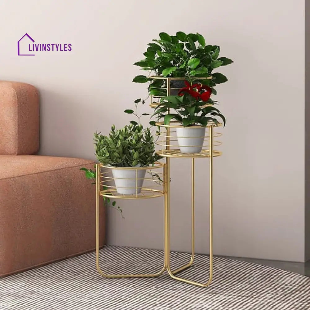 Houston 3-Tiered Plant Stand In Gold Color Stands