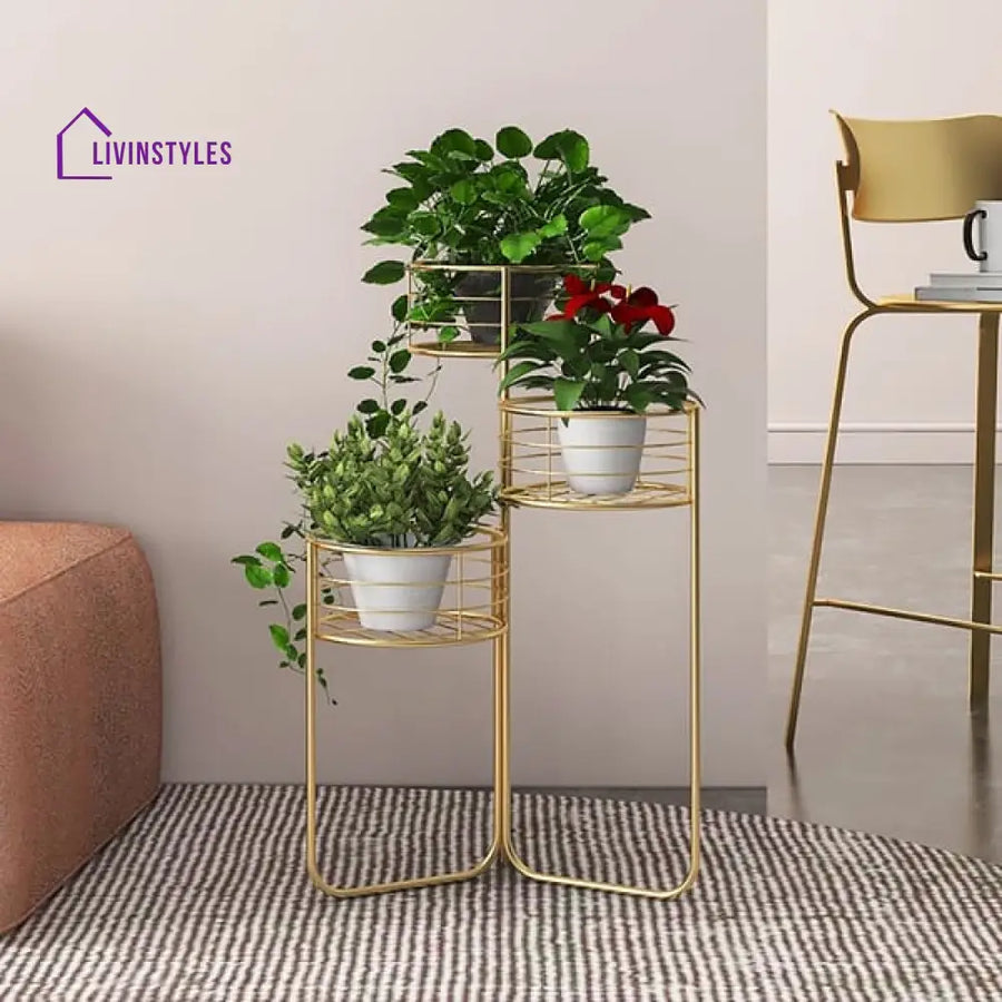 Houston 3-Tiered Plant Stand In Gold Color Stands