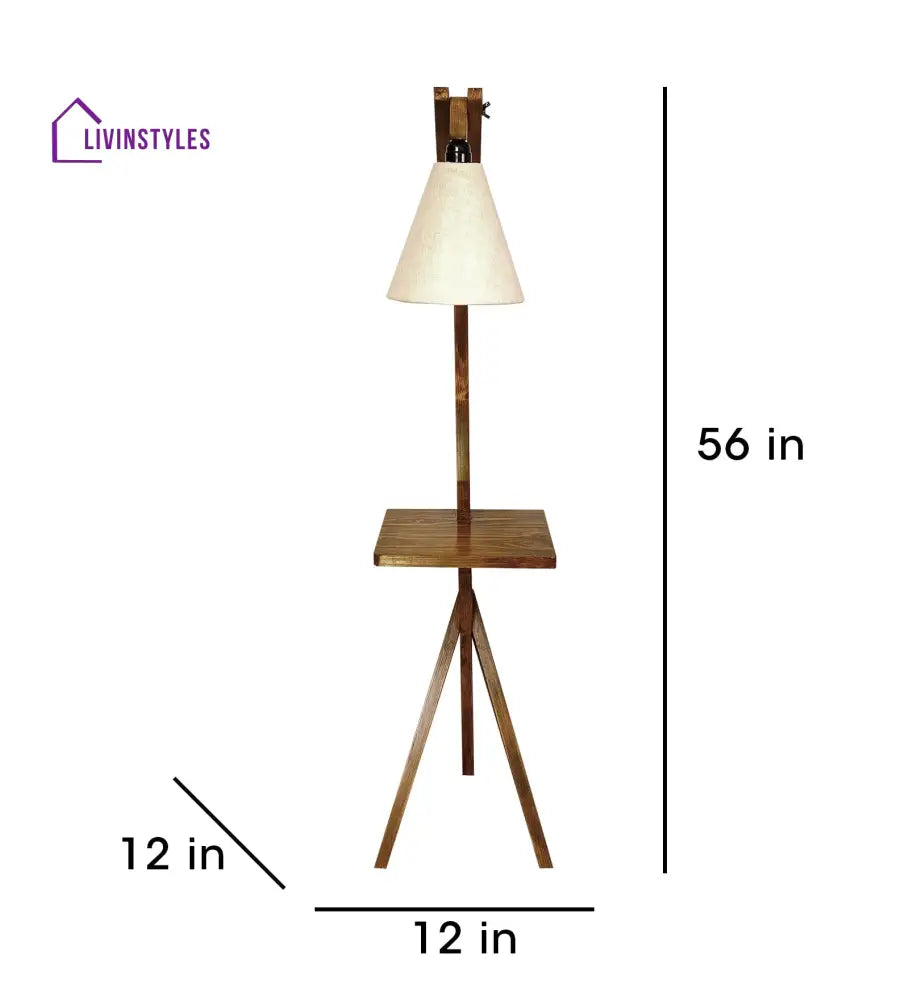 Hubert Wooden Floor Lamp With Brown Base And Jute Fabric Lampshade Lamps