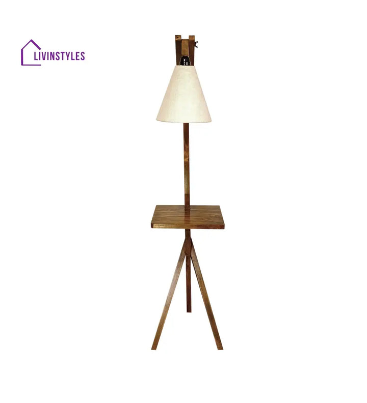 Hubert Wooden Floor Lamp With Brown Base And Jute Fabric Lampshade Lamps