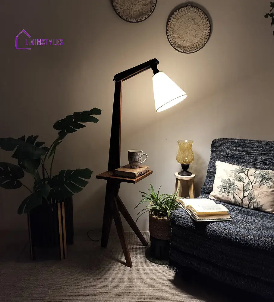 Hubert Wooden Floor Lamp With Brown Base And Jute Fabric Lampshade Lamps