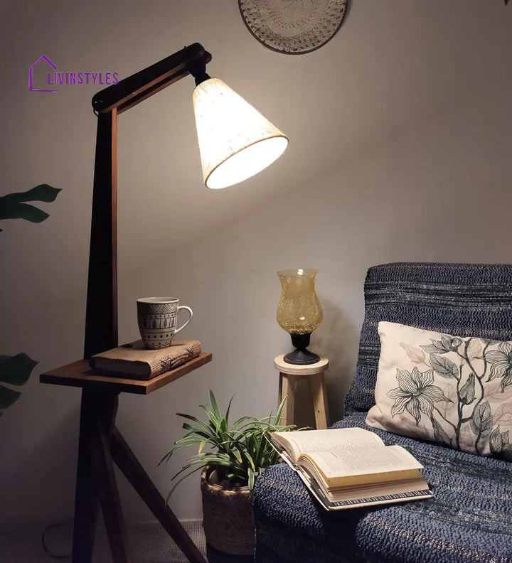 Hubert Wooden Floor Lamp With Brown Base And Jute Fabric Lampshade Lamps