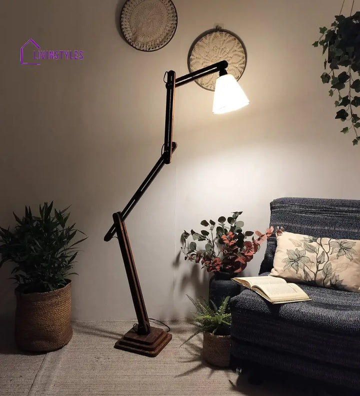 Hydra Wooden Floor Lamp With Brown Base And Jute Fabric Lampshade Lamps