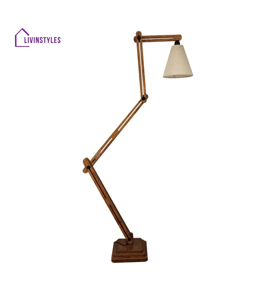 Hydra Wooden Floor Lamp With Brown Base And Jute Fabric Lampshade Lamps