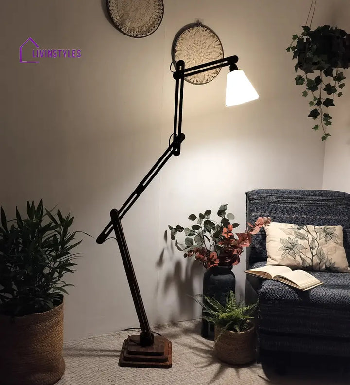 Hydra Wooden Floor Lamp With Brown Base And Jute Fabric Lampshade Lamps