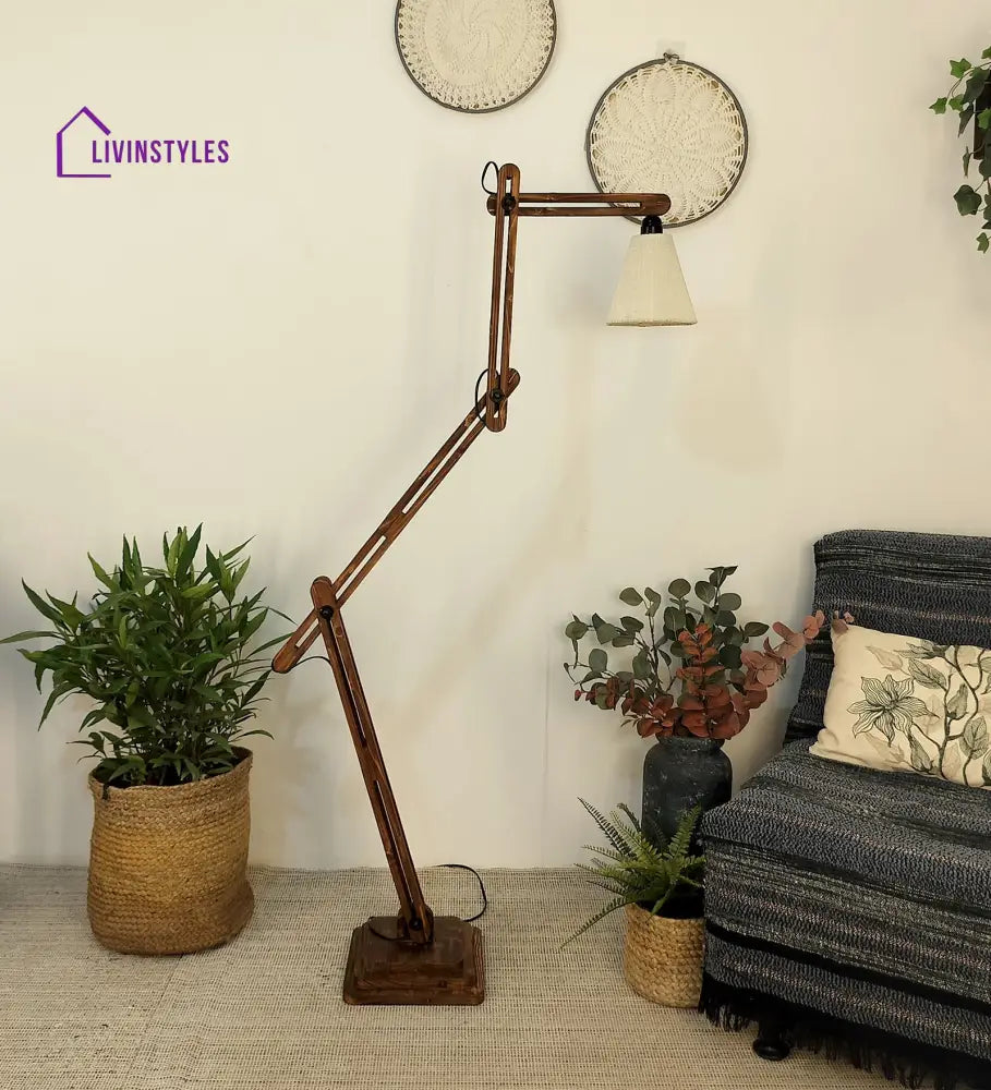 Hydra Wooden Floor Lamp With Brown Base And Jute Fabric Lampshade Lamps