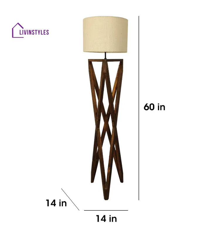 Ignis Wooden Floor Lamp With Brown Base And Jute Fabric Lampshade Lamps