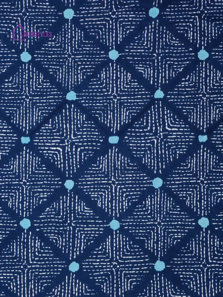 Indigo Dabu Print Cotton Double Bed Sheet With 2 Pillow Covers