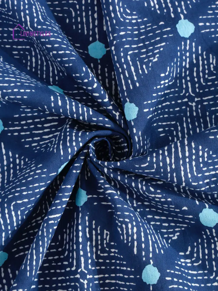 Indigo Dabu Print Cotton Double Bed Sheet With 2 Pillow Covers