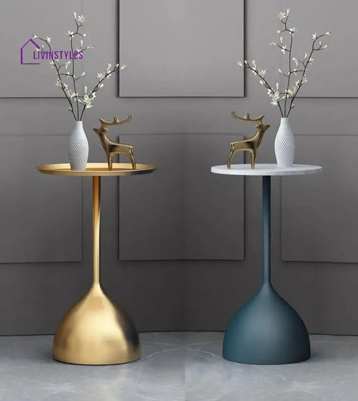 Indira Metal And Marble Side Table - Set Of 2