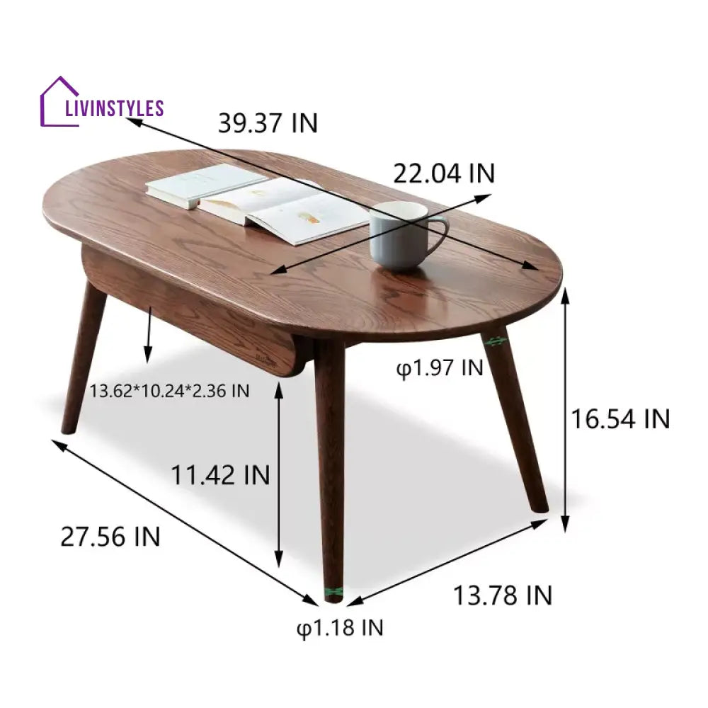 Indira Solid Wood Coffee Table with One Drawer for Living Room