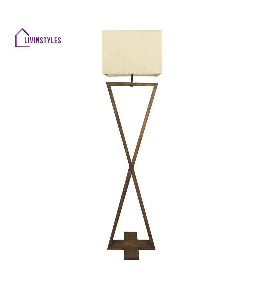 Infinity Wooden Floor Lamp With Brown Base And Beige Fabric Lampshade Lamps