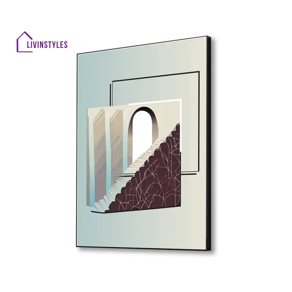 Intriguing Doorway Staircase Canvas Art Printed Wall Painting 16 X 20 Inch / Black Floating Frame