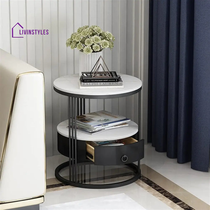 Ishan Metal Bedside Table With Drawers