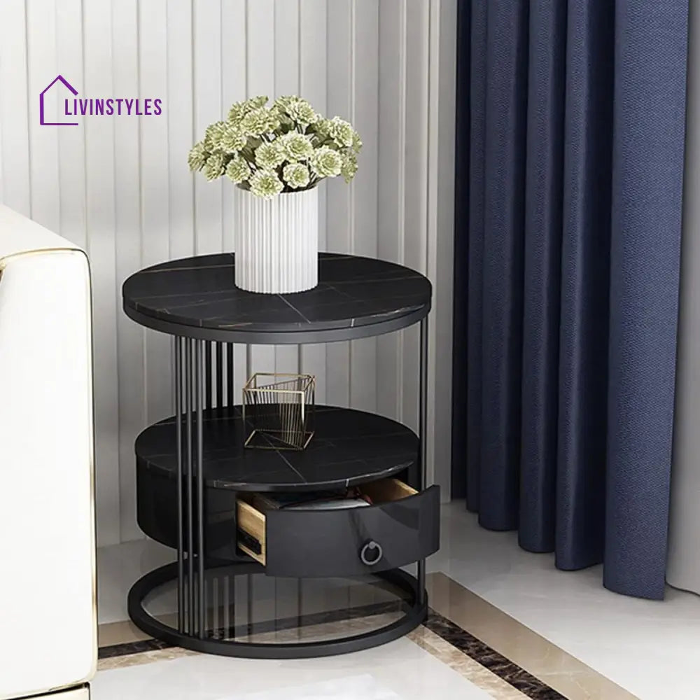 Ishan Metal Bedside Table With Drawers