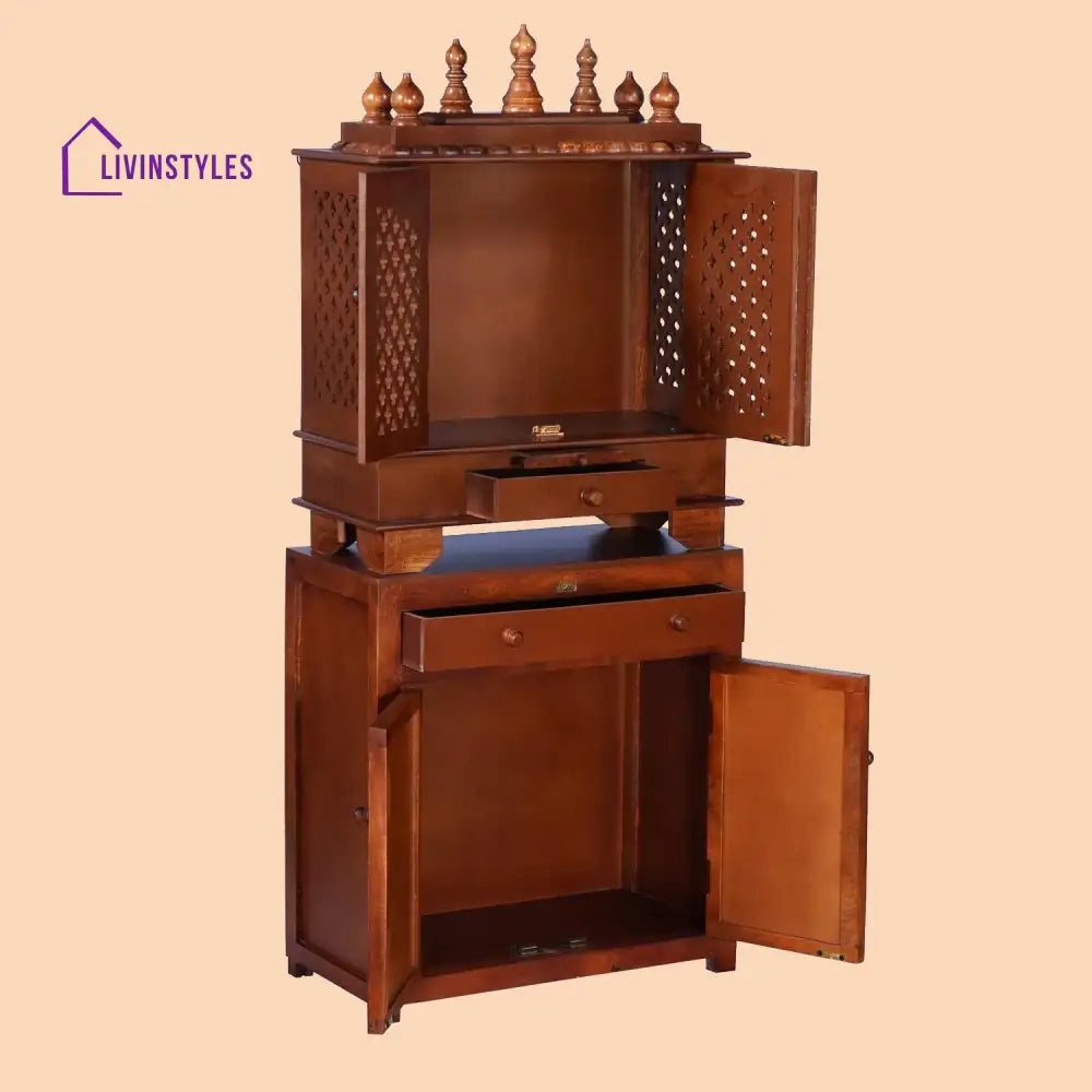 Ishani Sheesham Wood And Mdf Home Temple With Cabinet For