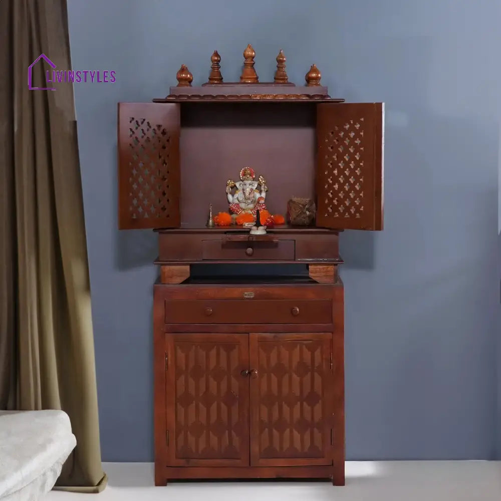 Ishani Sheesham Wood And Mdf Home Temple With Cabinet For