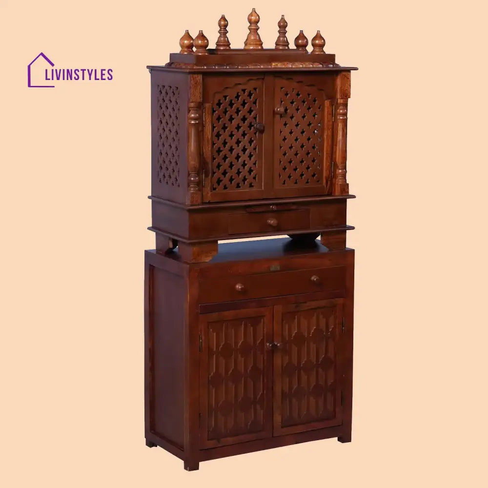 Ishani Sheesham Wood And Mdf Home Temple With Cabinet For