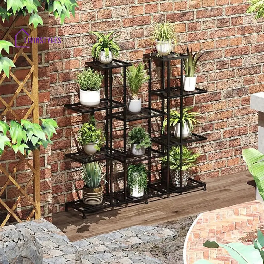 Ishita Metal Black Plant Stand For Balcony