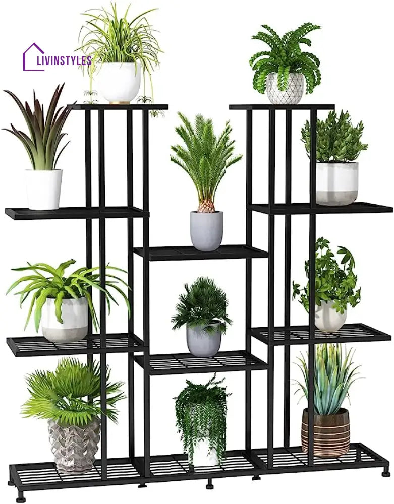 Ishita Metal Black Plant Stand For Balcony