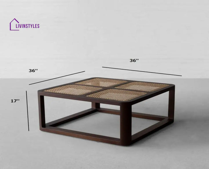 Ishita Solid Wood Rattan Coffee Table