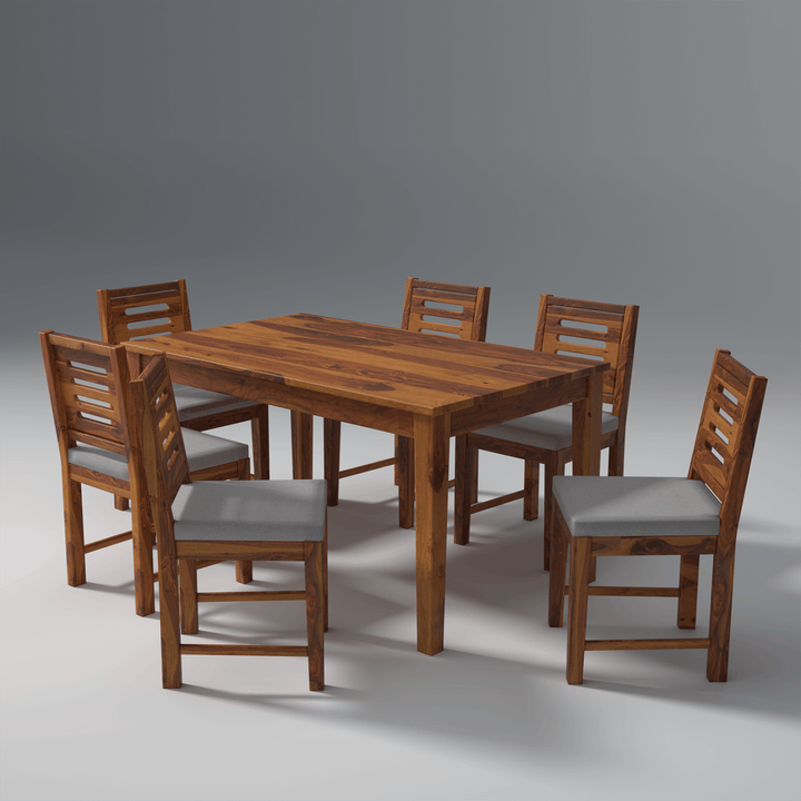 Alena Sheesham Wood Dining Table Set (6 seater) In Light Honey