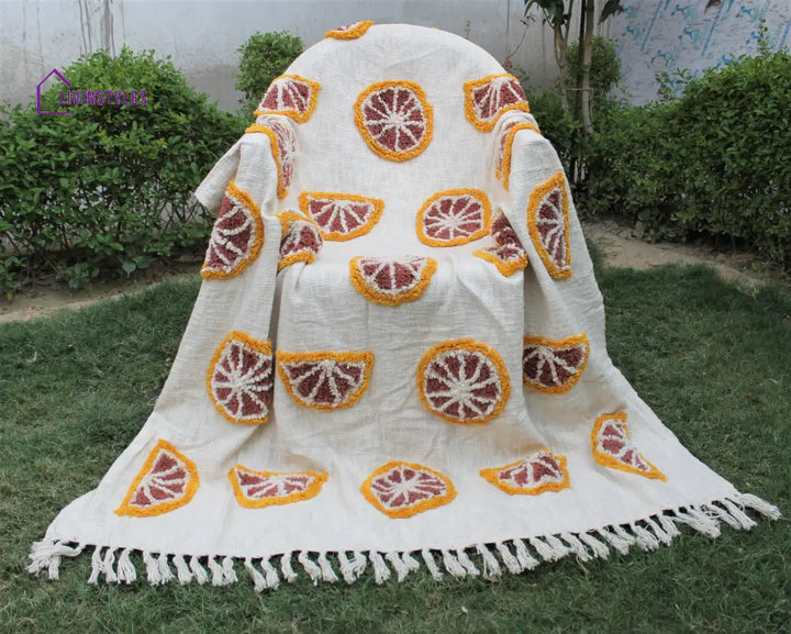 Ivory Hand Tufted Orange Slices Cotton Throw Blanket Throws & Blankets