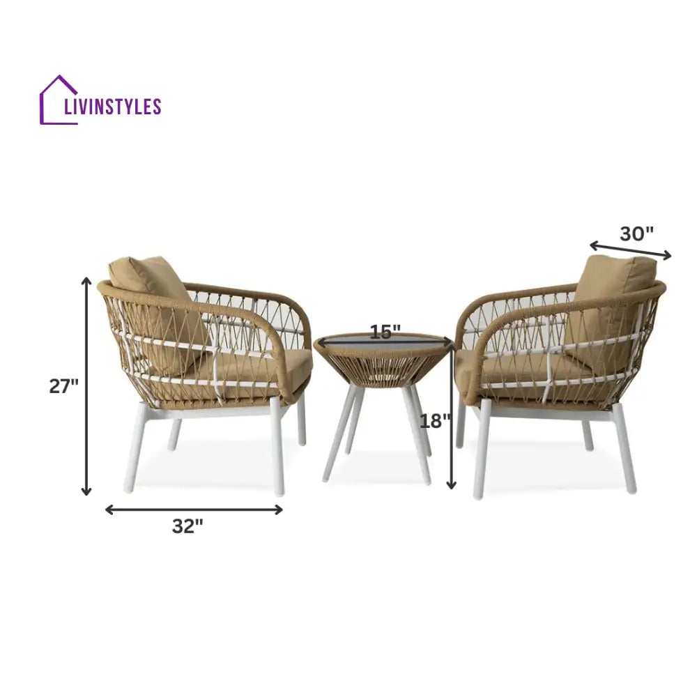 Jas Outdoor Patio Seating Set 2 Chairs And 1 Table (Beige) Braided And Rope Coffee Sets