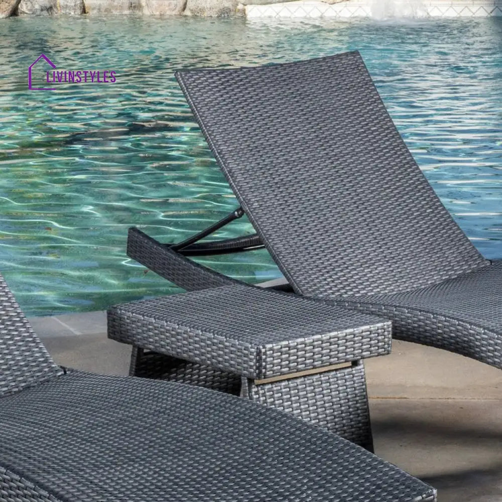 Jasmine Outdoor Wicker Chaise Lounge With Table - Set Of 2