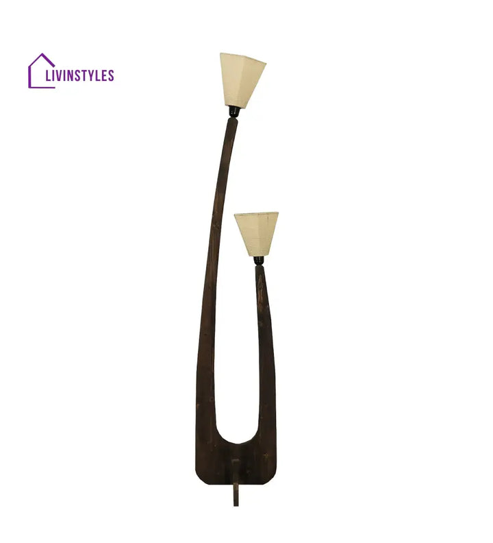 Jasper Wooden Floor Lamp With Brown Base And Beige Fabric Lampshade Lamps