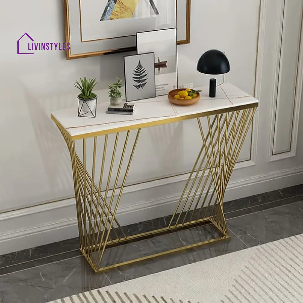 Jessica Stainless Steel With Pvd Coated And Marble Top Console Table