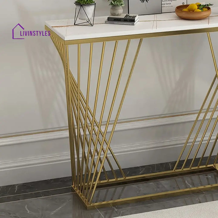 Jessica Stainless Steel With Pvd Coated And Marble Top Console Table