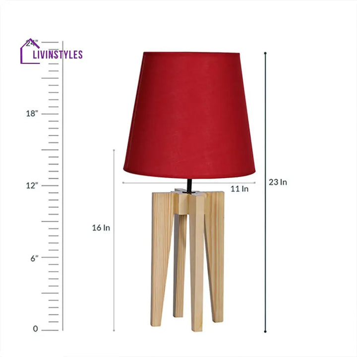 Jet Beige Wooden Table Lamp With Red Fabric Lampshade Lamps