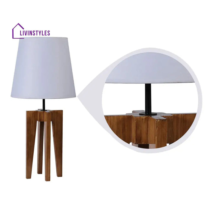 Jet Brown Wooden Table Lamp With White Fabric Lampshade Lamps