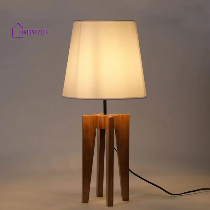 Jet Brown Wooden Table Lamp With White Fabric Lampshade Lamps