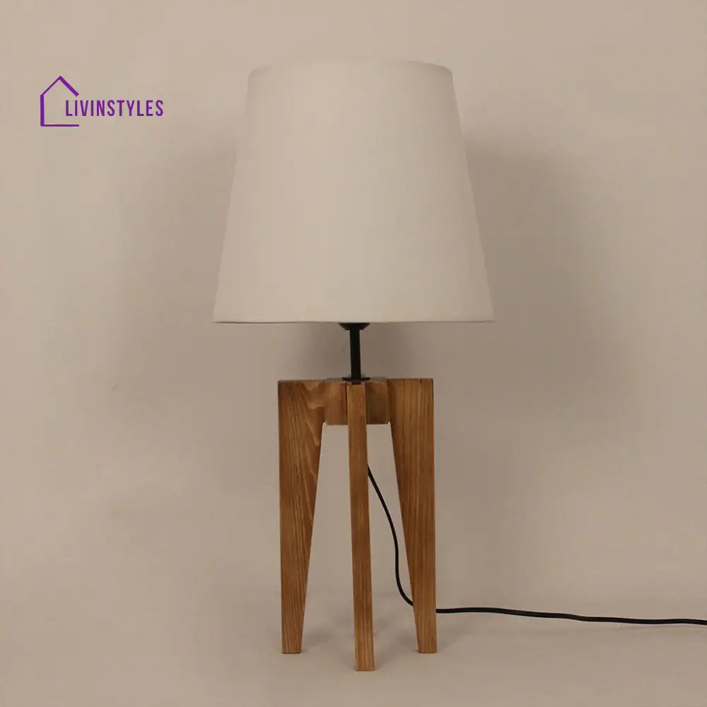 Jet Brown Wooden Table Lamp With White Fabric Lampshade Lamps