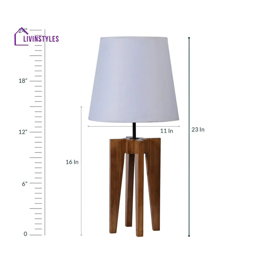 Jet Brown Wooden Table Lamp With White Fabric Lampshade Lamps